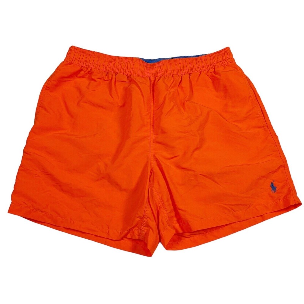 Polo Ralph Lauren Lined Swim Trunks Men XL Orange w Blue Pony Drawstring EUC!!